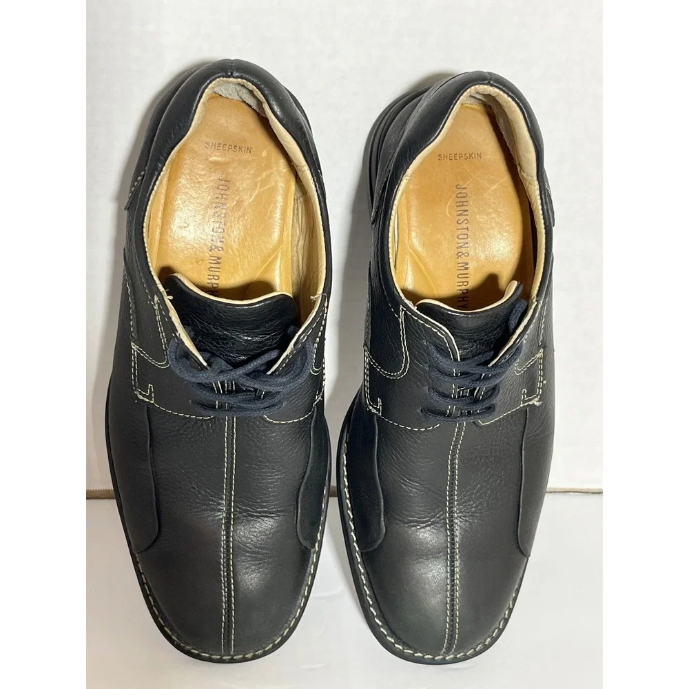 Johnston & Murphy Mens Black Leather Contrast Stitch Lace Up Oxford Shoes‎ 7.5